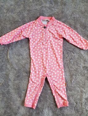 Toddler Girl 2T Pink Heart Print One-Piece Rash Guard Swimsuit